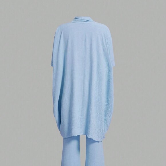 Blue Elegant Women's Loose Comfortable Texture Style Women Top And Pants Set - Picture 2 of 4